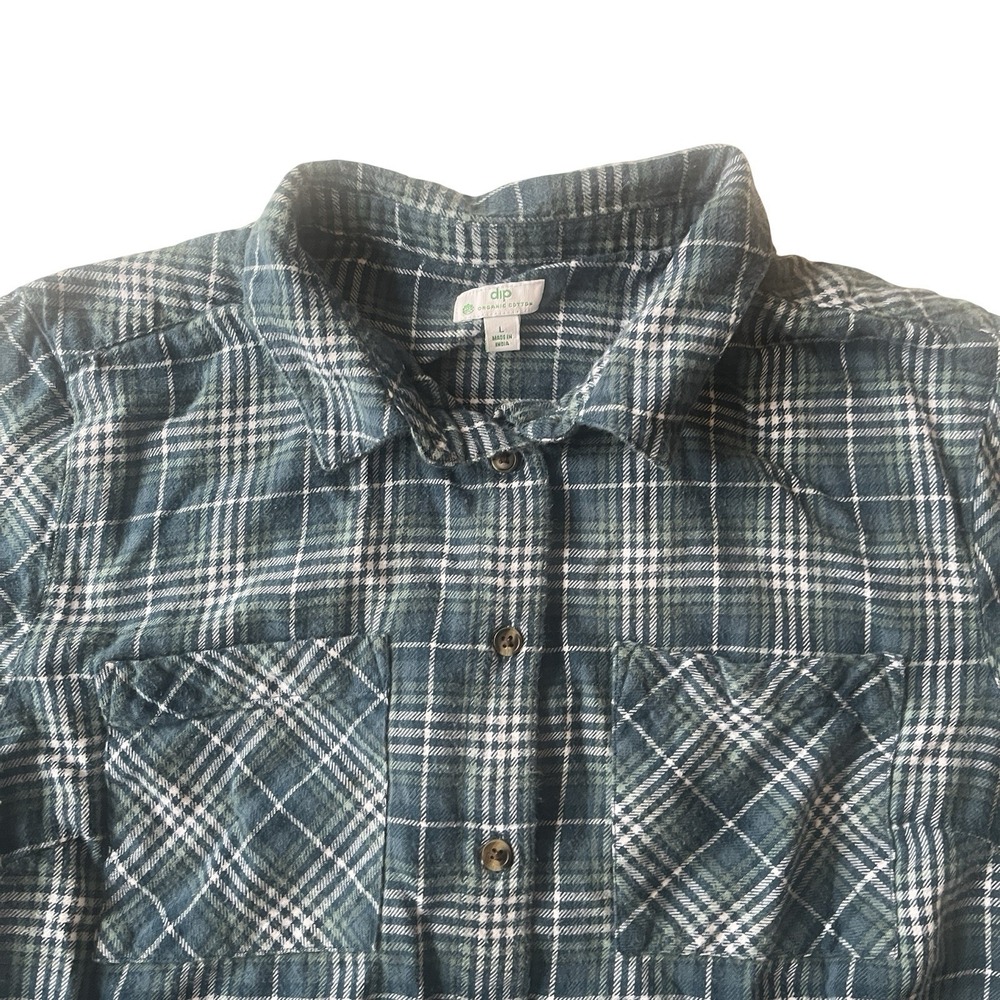 dip Women's‎ Size L Blue White Plaid Button Up 100% Organic Cotton Long Sleeve - Picture 5 of 7